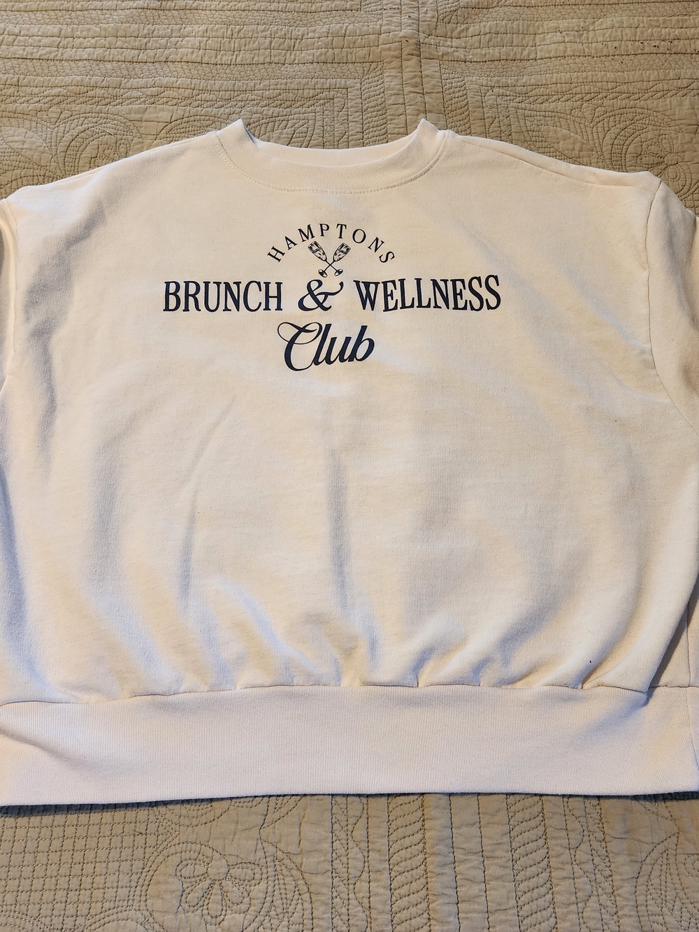 Modern Lux White Crewneck Sweatshirt with Navy Brunch & Wellness Club Graphic